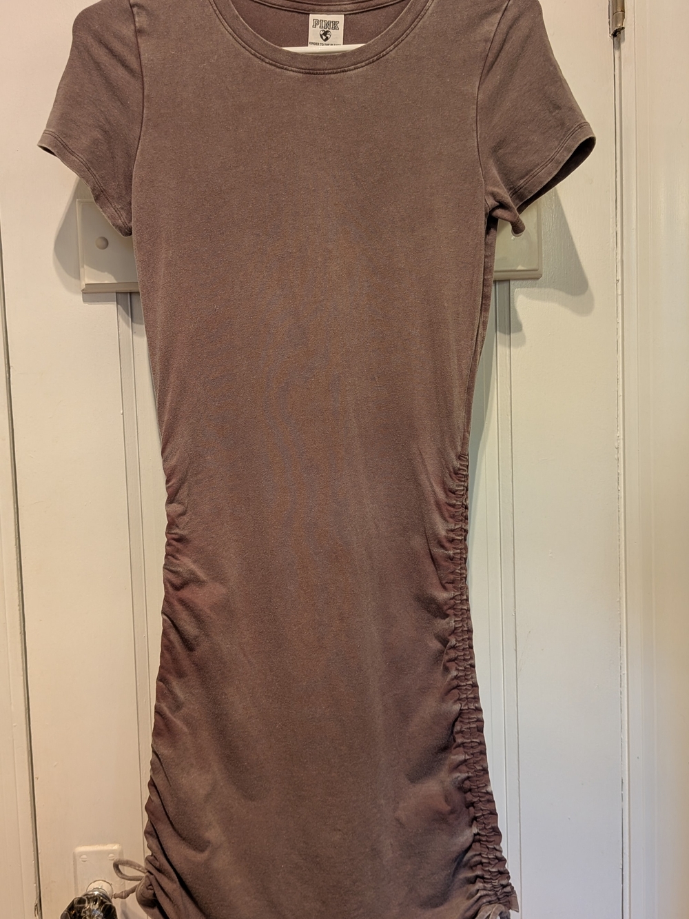 PINK Victoria's Secret Short Sleeve Ruched Mini Dress - Taupe Plum